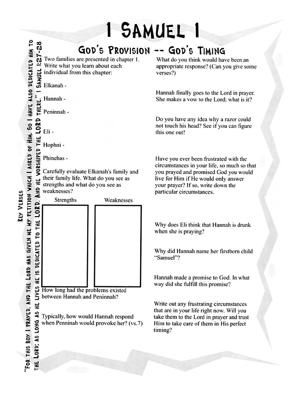 Free Printable Bible Worksheets About Samuel